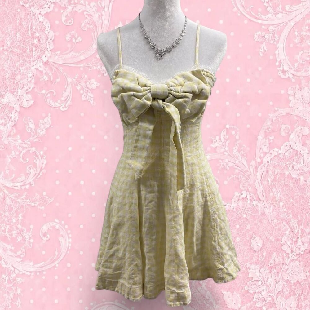 Love Shack Fancy Yellow Lace Ruffle Babydoll Mini Dress